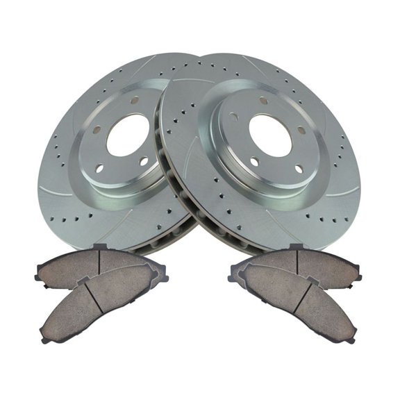 DAMAIJOY Disc Brake Rotor and Pad Set Kit Front Left Driver Right Passenger Side ABS Ceramic Smooth Drilled Slotted Coated for Cadillac for XLR 2004-2009,for Chevy for Corvette 2005-2013