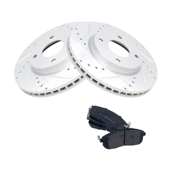 DAMAIJOY Disc Brake Rotor and Pad Set Kit Front Left Driver Right Passenger Side ABS Metal Semi-Metallic Smooth Drilled Slotted Coated for Nissan for Cube 09-14 for Sentra 07-12 for Versa 07-12