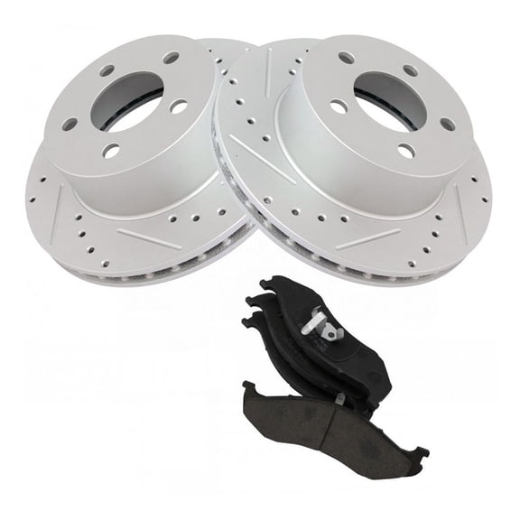 DAMAIJOY Disc Brake Rotor and Pad Set Kit Front Left Driver Right Passenger Side Ceramic Smooth Crossdrilled for Wrangler for Wagoneer for TJ for Grand Cherokee