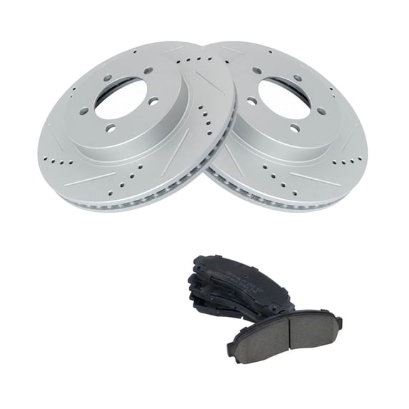 DAMAIJOY Disc Brake Rotor and Pad Set Kit Front Left Driver Right Passenger Side Posi Ceramic Smooth Drilled and Slotted for Ford for Explorer 4.0L/4.6L 2002-2005 5 Lug-Wheel Lug Count