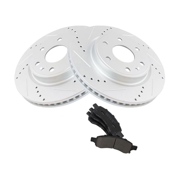 DAMAIJOY Disc Brake Rotor and Pad Set Kit Front Left Driver Right Passenger Side Posi Ceramic Smooth Drilled and Slotted Zinc Coated for Outlook for Acadia for Traverse for Enclave