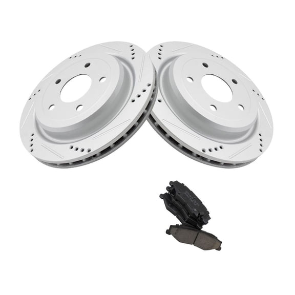 DAMAIJOY Disc Brake Rotor and Pad Set Kit Rear Left Driver Right Passenger Side Ceramic Smooth Drilled and Slotted Coated for Cadillac for XLR 2004-2009,for Chevy for Corvette 1997-2013