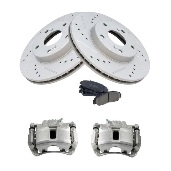 DAMAIJOY Front Brake Calipers Ceramic Pads & Drilled Rotors 5 Lug-Wheel Lug Count for Honda for Accord 3.0L 2003-2007