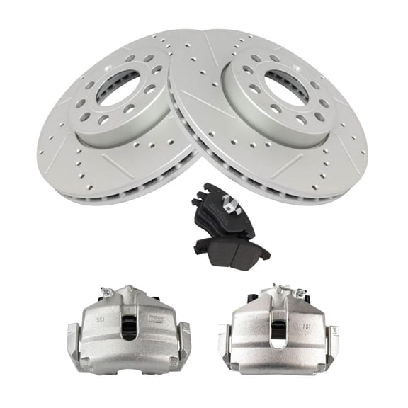 DAMAIJOY Front Brake Calipers Pads Drilled Rotors 5 Lug-Wheel Lug Count for VW for Beetle 2012-2019 for Golf 2010-2014 for Jetta 2009-2015 for Rabbit 2006-2009