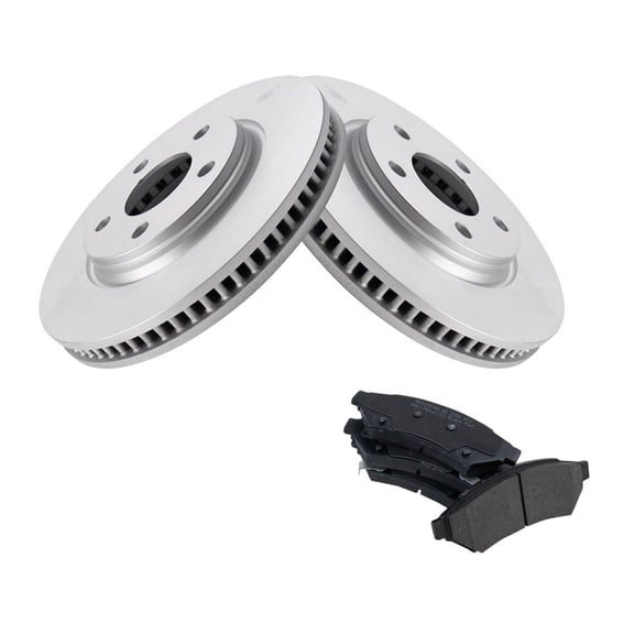 DAMAIJOY Front Metallic Brake Pad & Coated Rotor Kit w/Fluids 5 Lug-Wheel Lug Count for Grand Prix 05-08 for LaCrosse 05-08 for Montana 05 for Relay 05 for Terraza 05 for Uplander 05