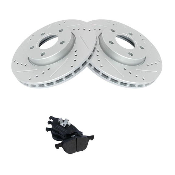 DAMAIJOY Front Metallic Brake Pads & Rotor with Fluids 5 Lug-Wheel Lug Count for Ford for C- 2.0L 2013-2018 for Focus 2.0L 2012-2018 & 1.0L 2015-2018,for Volvo for C30 2.5L 2012-2013