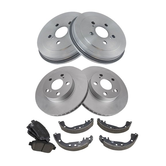 DAMAIJOY Front Rear Ceramic Pad Coated Rotor Drum & Shoe Kit w/Fluids 5 Lug-Wheel Lug Count for Toyota for Prius 1.5L 2004-2008