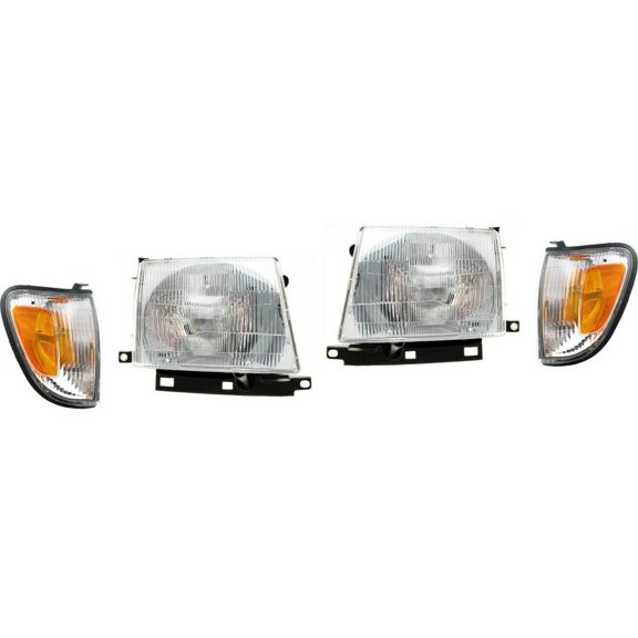 DAMAIJOY Headlight Kit for Toyota for Tacoma Base/DLX/Limited/Pre Runner/SR5 98-00 Left and Right 4pc with Bulb(S)-Assembly Clear&Amber Lens TO2503120 TO2502120