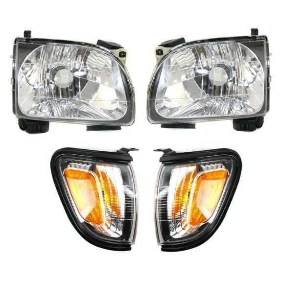 DAMAIJOY Headlight Kit for Toyota for Tacoma DLX 01-03 & Pre Runner/S-Runner 01-04 Crew Cab Extended Left and Right Code 209 4pc Clear&Amber Lens 8161004090C0 8115004110