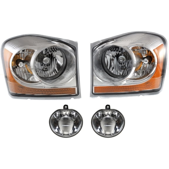 DAMAIJOY Headlight Left Right Side Clear Lens Chrome Interior Lens W/ Bulb Headlamp for Dodge for Durango 2006 (2) Fog Lights,and (2) Headlights CH2502169 55077720AE