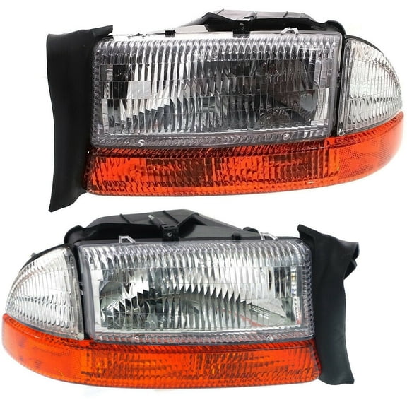DAMAIJOY Headlight Set for Dodge for Dakota 1997 for Durango 1998 Extended Cab Driver/Passenger Side W/ Bulb (2) Headlights Left and Right Clear Lens CH2502117 5011407AA