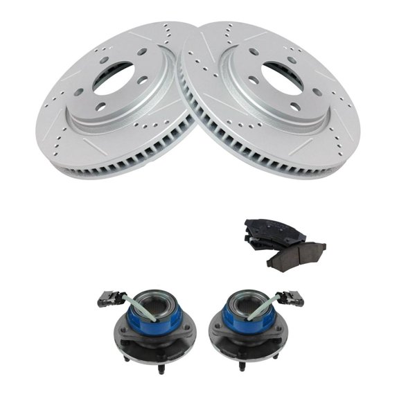 DAMAIJOY Wheel Hub Ceramic Brake Pad for Grand Prix 05-08 for LaCrosse 05-08 for Montana 05 for Relay 05 for Terraza 05 for Uplander 05 Rotor Front Kit W/ Ball Bearing Type