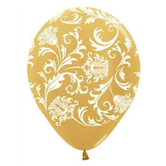 DAMASK Pearl GOLD and White Print (10) Shower Wedding Latex Helium Balloons