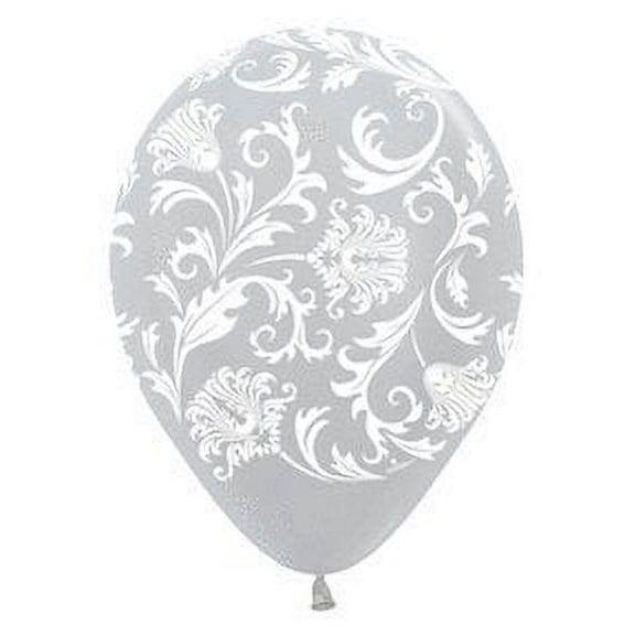 DAMASK Pearl SILVER and White Print (10) Shower Wedding Latex Helium Balloons by LGP