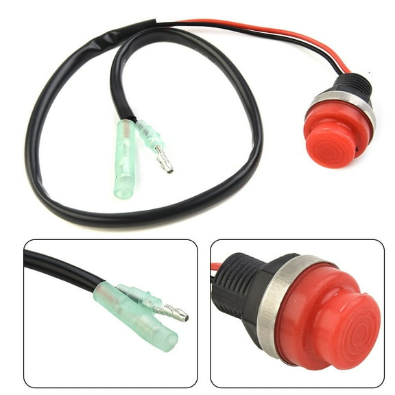 DAMIFU 1X Outboard Engine Stop Switch Keyless Push Button Boat/Marine/Yacht Round Push Button Switch 45Cm Wire