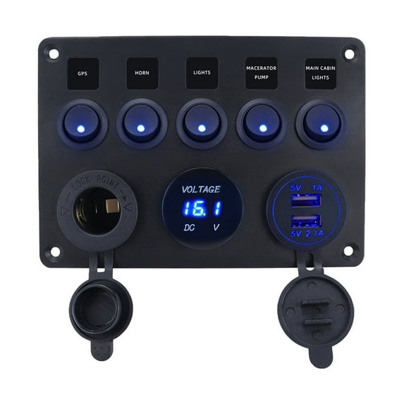 DAMIFU 5 Gang Rocker Switch Panel 12V Waterproof+ USB Switch, Toggle Switch Panel Led