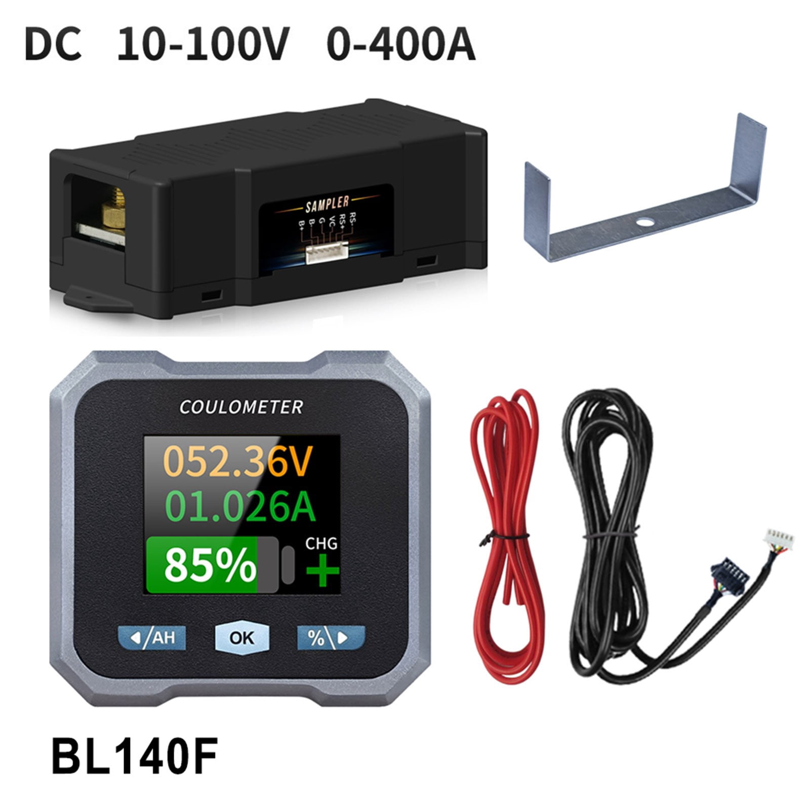 DAMIFU BL140F Battery Monitor with Shunt,400A 10-100V Battery Monitor Voltmeter Metal Bracket
