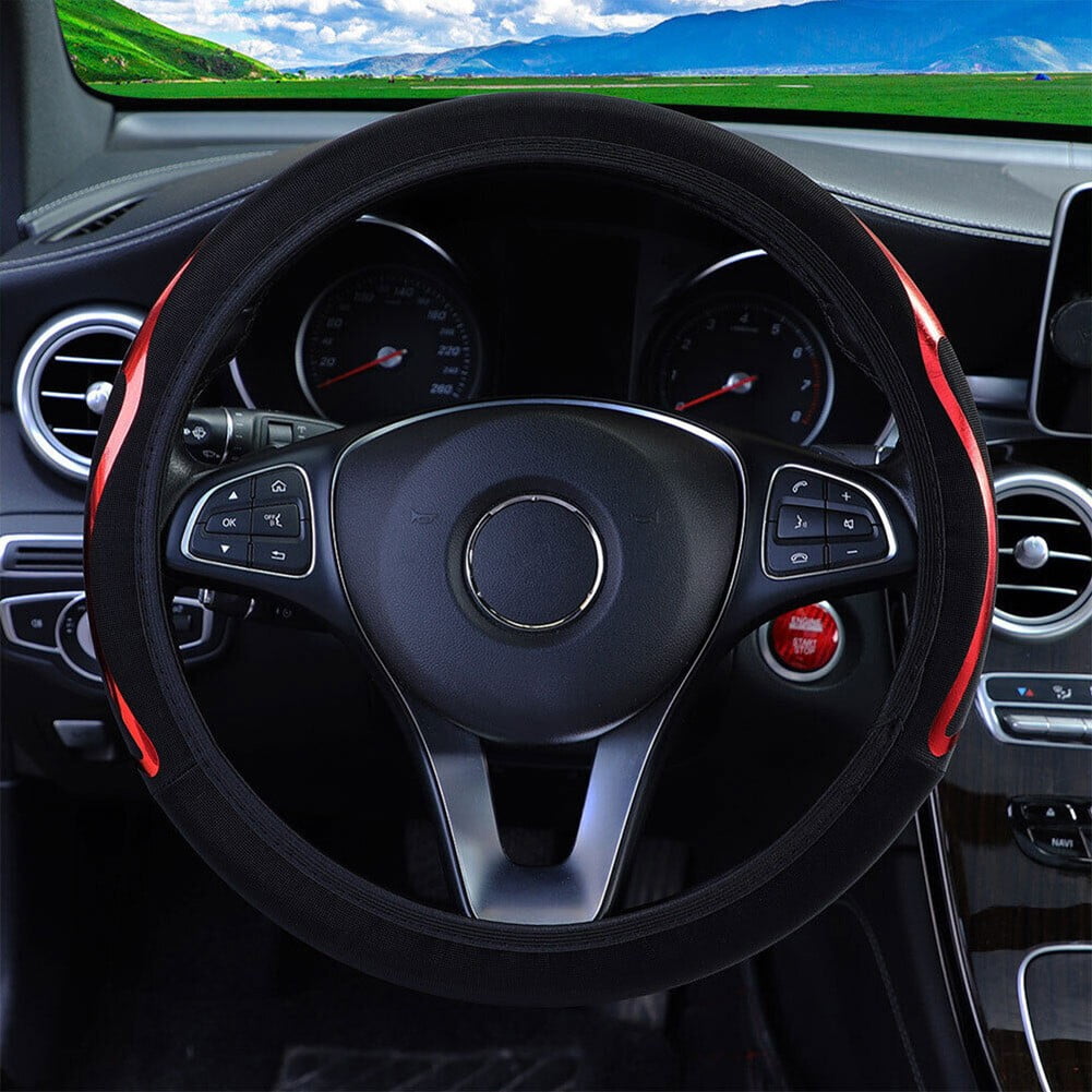 DAMIFU PU Leather Car Steering Wheel Cover Breathable Anti Slip Steering Cover Car Accessories Universal 37-38CM Red