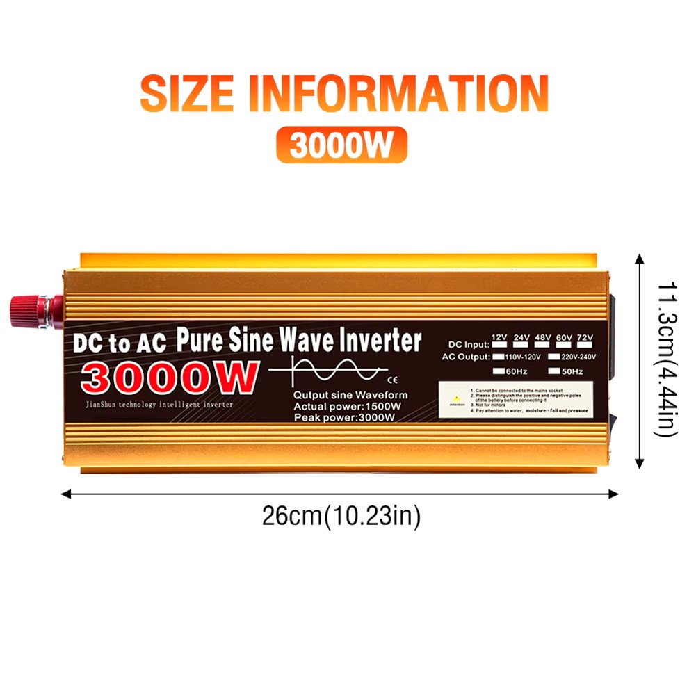 DAMIFU Pure Sine Wave Inverter DC12V To AC220V 3000W Voltage Converter Transformer 12V-3000W