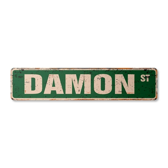 DAMON Vintage Aluminum Street Sign Childrens Name Room Metal Sign rustic metal tin | Indoor/Outdoor |  30" Wide