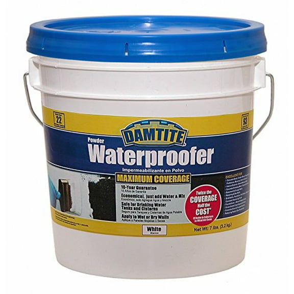 Damtite Maximum Coverage Powder Waterproofer - Apply to Wet or Dry Walls - 7 lbs, White