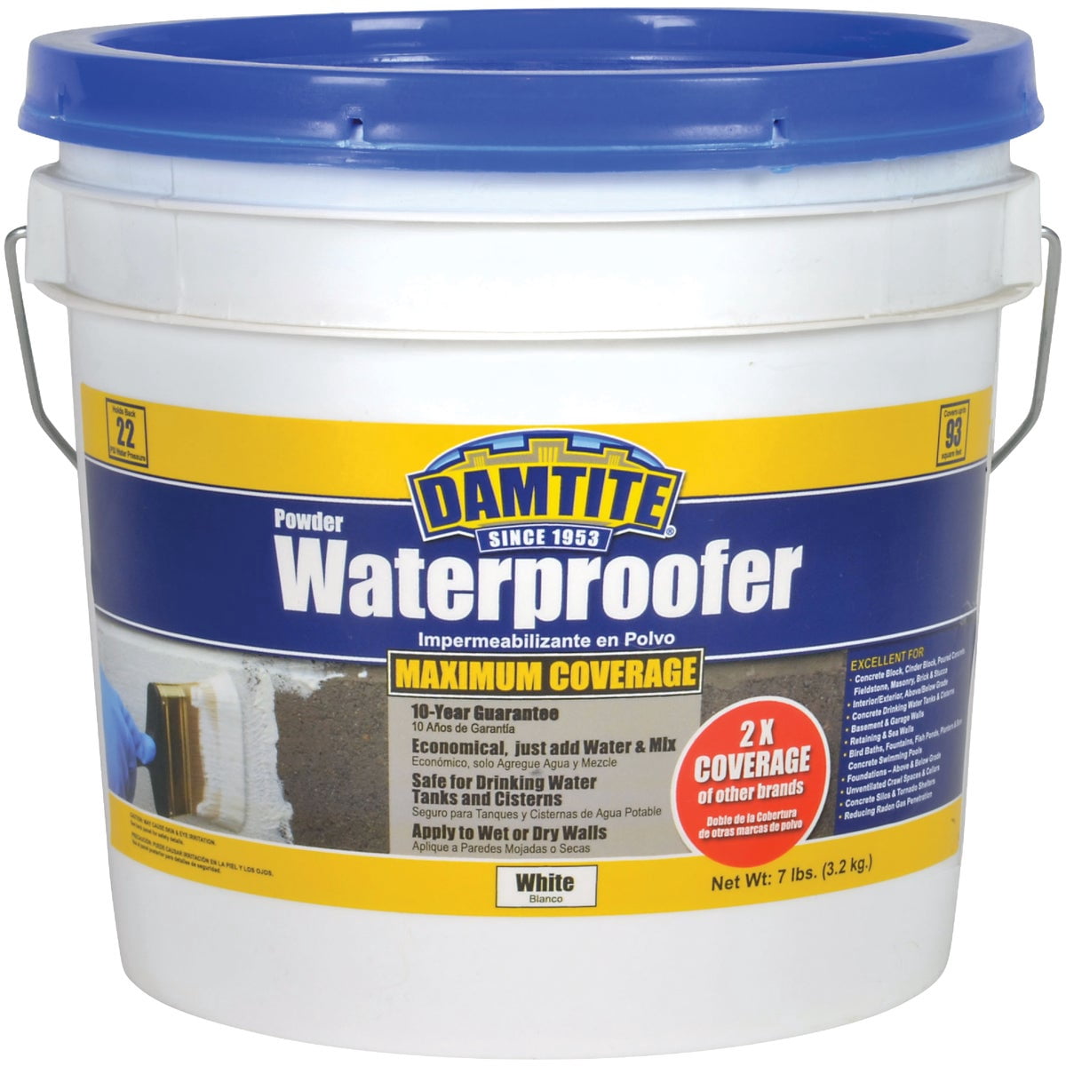 Damtite Maximum Coverage Powder Waterproofer - Apply to Wet or Dry Walls - 7 lbs, White