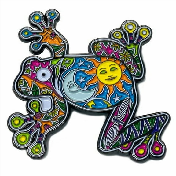 DAN MORRIS SUN MOON FROG PIN - Day Night Frog w/ Extra Thick Raised Epoxy Resin Shiny Enamel Lapel Pin - 2" x 1.9"