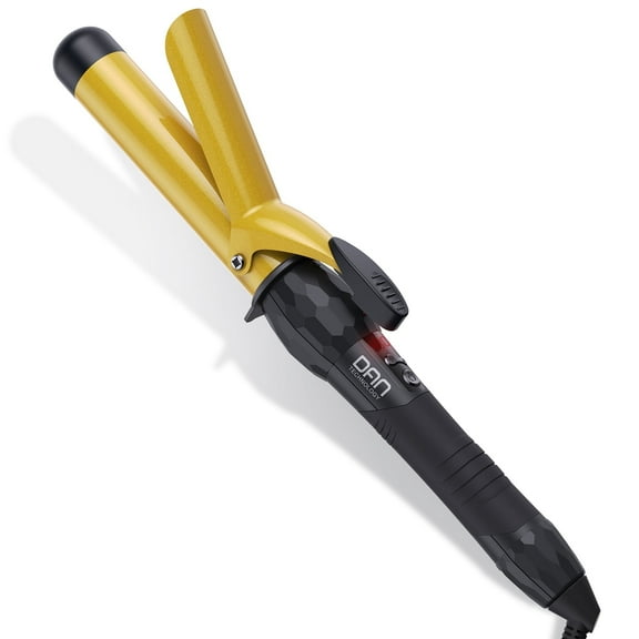DAN Professional Ceramic Tourmaline 1.25 in Hair Curling Iron, Temp Adjustable Automatic Shutoff, Gold