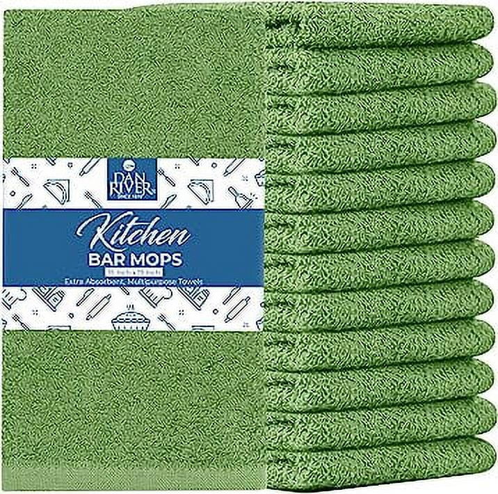 DAN RIVER 100% Cotton Bar Mop Cleaning Kitchen Towels Highly Absorbent,  Quick Dry, Reusable Multi-Purpose Premium Rags for Home, Restaurants, and