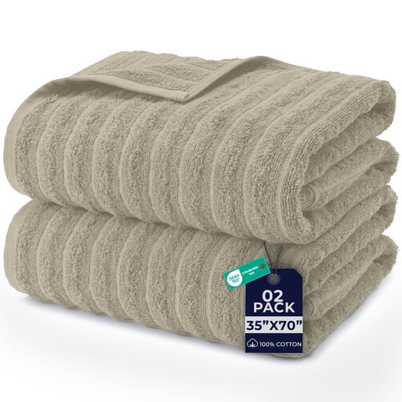 Dan River Oversized Performance Towel 2 Pack Beige (35x70 In) - 550 GSM Absorbent Cotton Bath Sheet for Workout, Gym & Bath