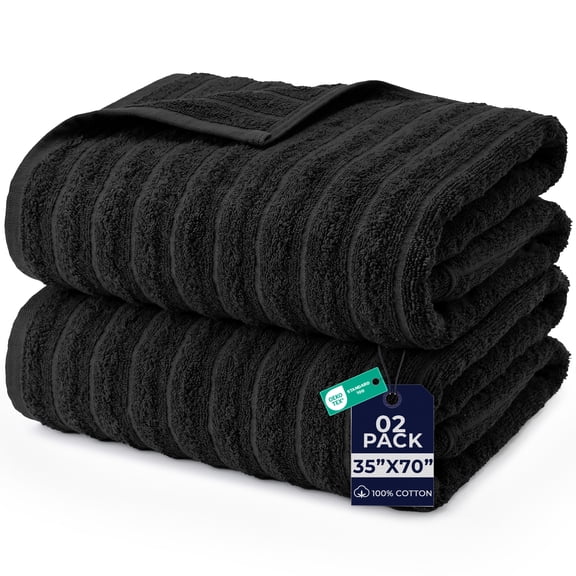 Dan River Oversized Performance Towel 2 Pack Black (35x70 In) - 550 GSM Absorbent Cotton Bath Sheet for Workout, Gym & Bath