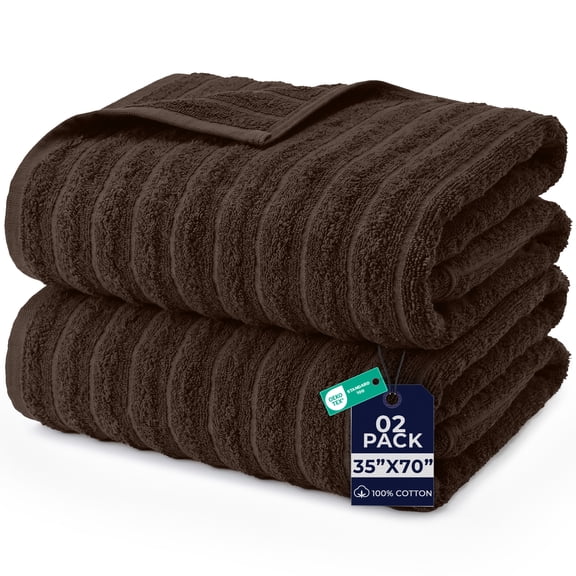 Dan River Oversized Performance Towel 2 Pack Brown (35x70 In) - 550 GSM Absorbent Cotton Bath Sheet for Workout, Gym & Bath