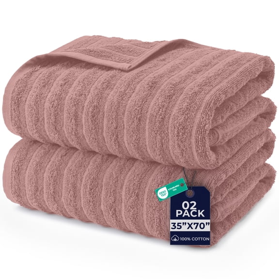 Dan River Oversized Performance Towel 2 Pack Dusty Rose (35x70 In) - 550 GSM Absorbent Cotton Bath Sheet for Workout, Gym & Bath