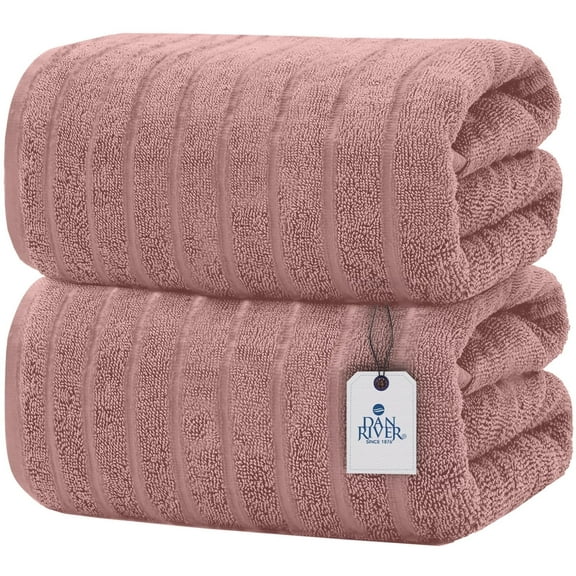 Dan River Bath Sheet Towels Performance Texture 2 pack 35x70 in XX-Large Ribbed Stripe Cotton Towel for Bath - Dusty Rose