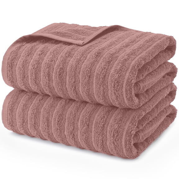 Dan River Bath Sheet Towels Performance Texture 2 pack 35x70 in XX-Large Ribbed Stripe Cotton Towel for Bath - Dusty Rose