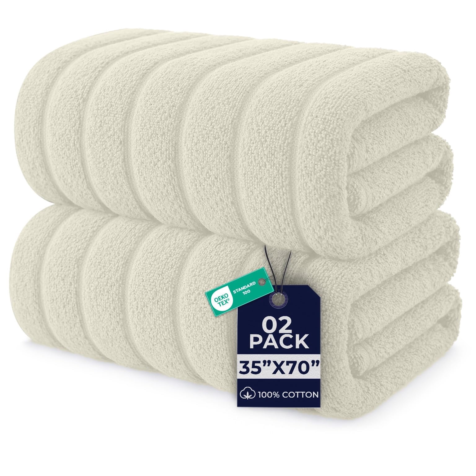 Dan River Bath Sheet 2 pack 35x70 in Quick Drying Oversized Soft Absorbent Cotton Towel - Ivory