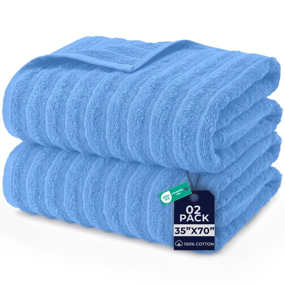 Dan River Oversized Performance Towel 2 Pack Medium Blue (35x70 In) - 550 GSM Absorbent Cotton Bath Sheet for Workout, Gym & Bath