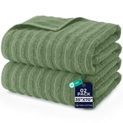 Dan River Bath Sheet Towels Performance Texture 2 pack 35x70 in XX-Large Ribbed Stripe Cotton Towel for Bath - Sage Green