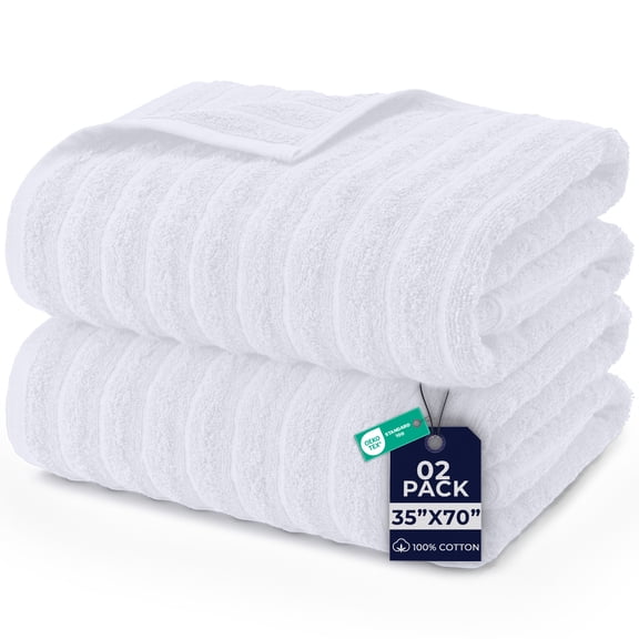 Dan River Oversized Performance Towel 2 Pack White (35x70 In) - 550 GSM Absorbent Cotton Bath Sheet for Workout, Gym & Bath
