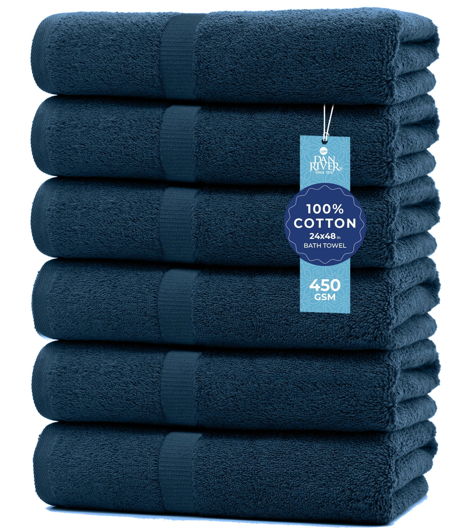 Dan River Bath Towel 6 pack 24x48 in Ultra Soft Quick Drying Cotton Towel - Opal Blue