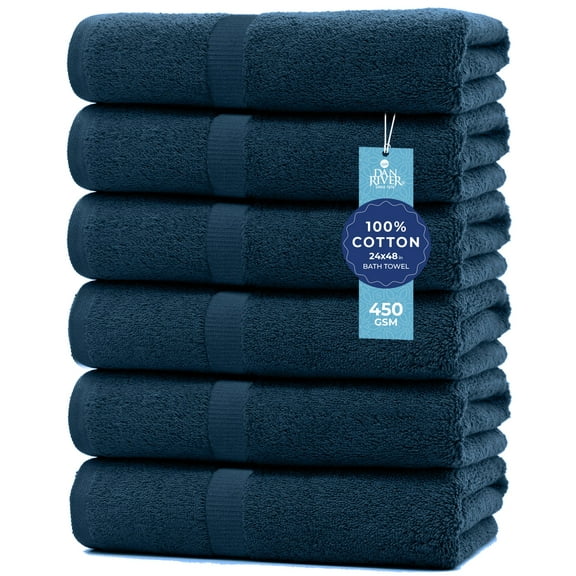 Dan River Bath Towel 6 pack 24x48 in Ultra Soft Quick Drying Cotton Towel - Opal Blue