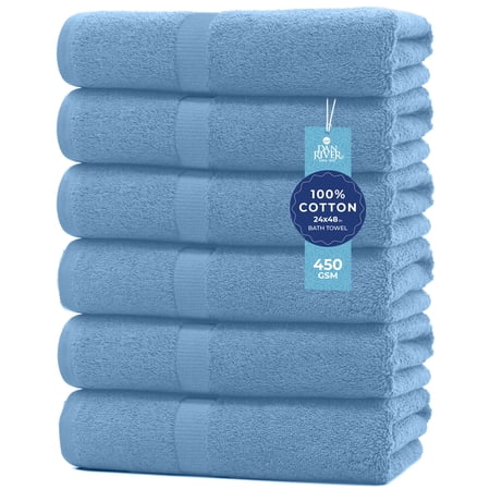 Dan River Bath Towel 6 pack 24x48 in Ultra Soft Quick Drying Cotton Towel - Medium Blue