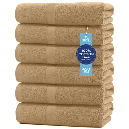 Dan River Bath Towel 6 Pack 24x48 in Ultra Soft Quick Drying Cotton Towel - Tan