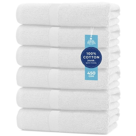 Dan River Bath Towel 6 pack 24x48 in Ultra Soft Quick Drying Cotton Towel - White