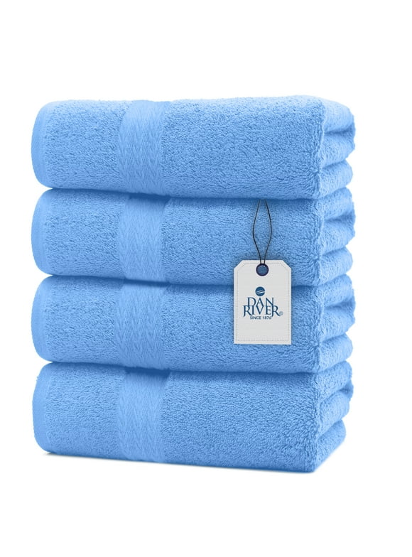 DAN RIVER 100% Cotton Bath Towels Set - Pack of 4, Soft, Machine Washable, Durable & Highly Absorbent for Daily Use at Home, Pool, Gym, Bathroom, Hotel or Spa | M-Blue - 27"x54" | 600 GSM