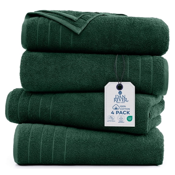 Dan River Bath Towel 30x60 pack of 4 Ultra Soft Quick Drying Large Cotton Towel - Huntergreen