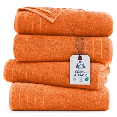 Dan River Bath Towel 30x60 pack of 4 Ultra Soft Quick Drying Large Cotton Towel - Orange