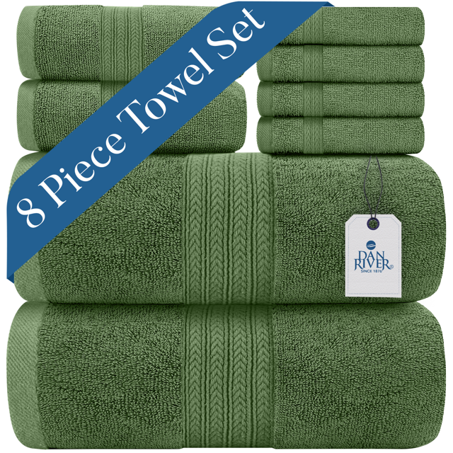 DAN RIVER Family Pack 8Pc Towel Set 100 Cotton, Super Absorbent, Sage