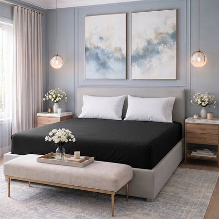 Dan River Full Fitted Bottom Sheet only Jersey Knit Cotton Soft Absorbent with Deep Pocket - Black