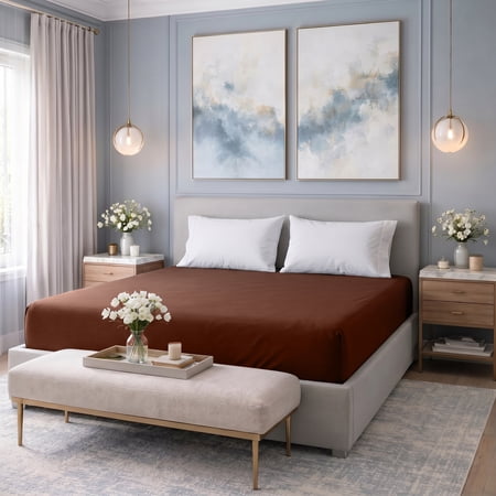 Dan River Full Fitted Bottom Sheet only Jersey Knit Cotton Soft Absorbent with Deep Pocket - Brown